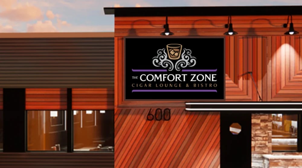 Comfort Zone signage on building mockup