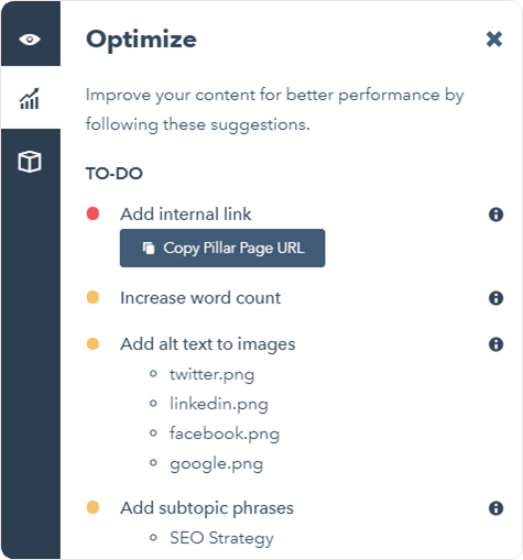 Easily link to your pillar pages with the content editor's optimize tab