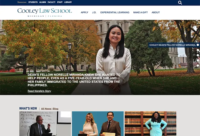 Cooley Law School Website Hero Slider Example