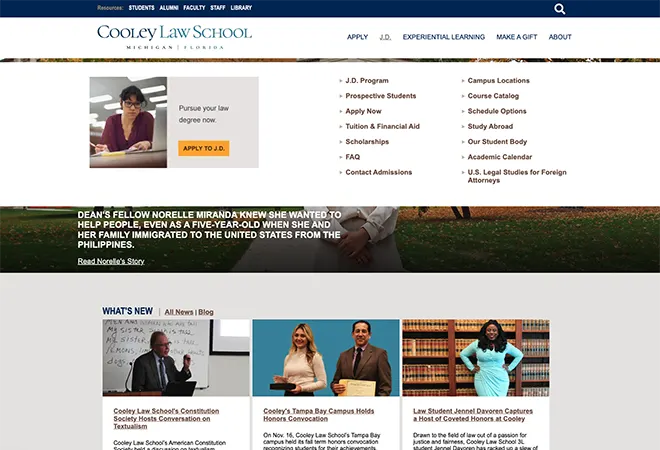 Cooley Law School Website Mega Menu Example