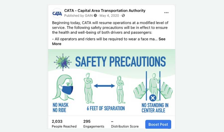 CATA Safety Precautions Social Media Post