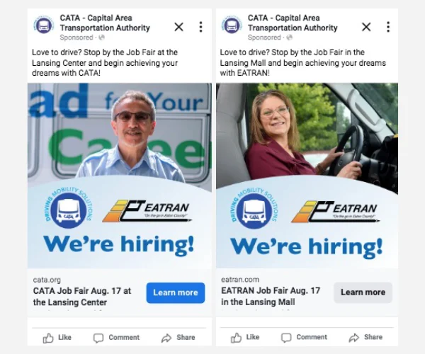 CATA Driver Recruitment Social Ads