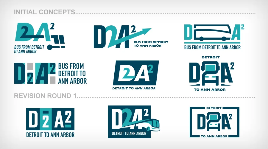 Initial exploration of various D2A2 logo concepts
